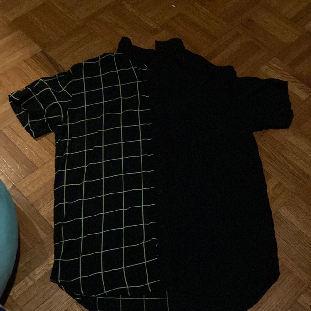 Green and Black Half and Half Collar Neck Button Down